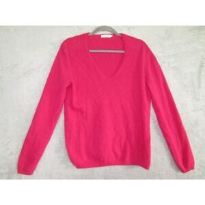 Monoprix Premium 100% Cashmere Sweater Women's Large Hot Pink V-Neck Pullover Ma